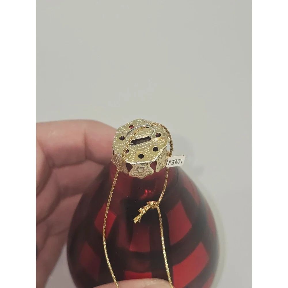 VINTAGE‎ Blown Glass Christmas Ornament Holiday Decor Tear Drop Plaid Checked 5